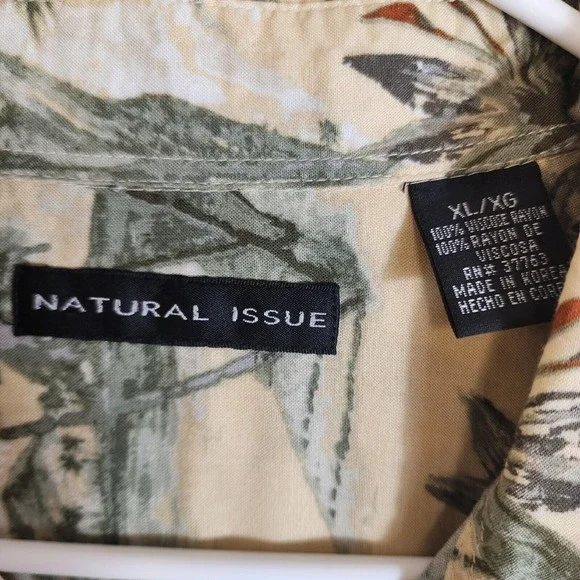 Natural Issue Mens Shirt Beige Floral Hawaiin XL Short Sleeve Button Up - Picture 2 of 16